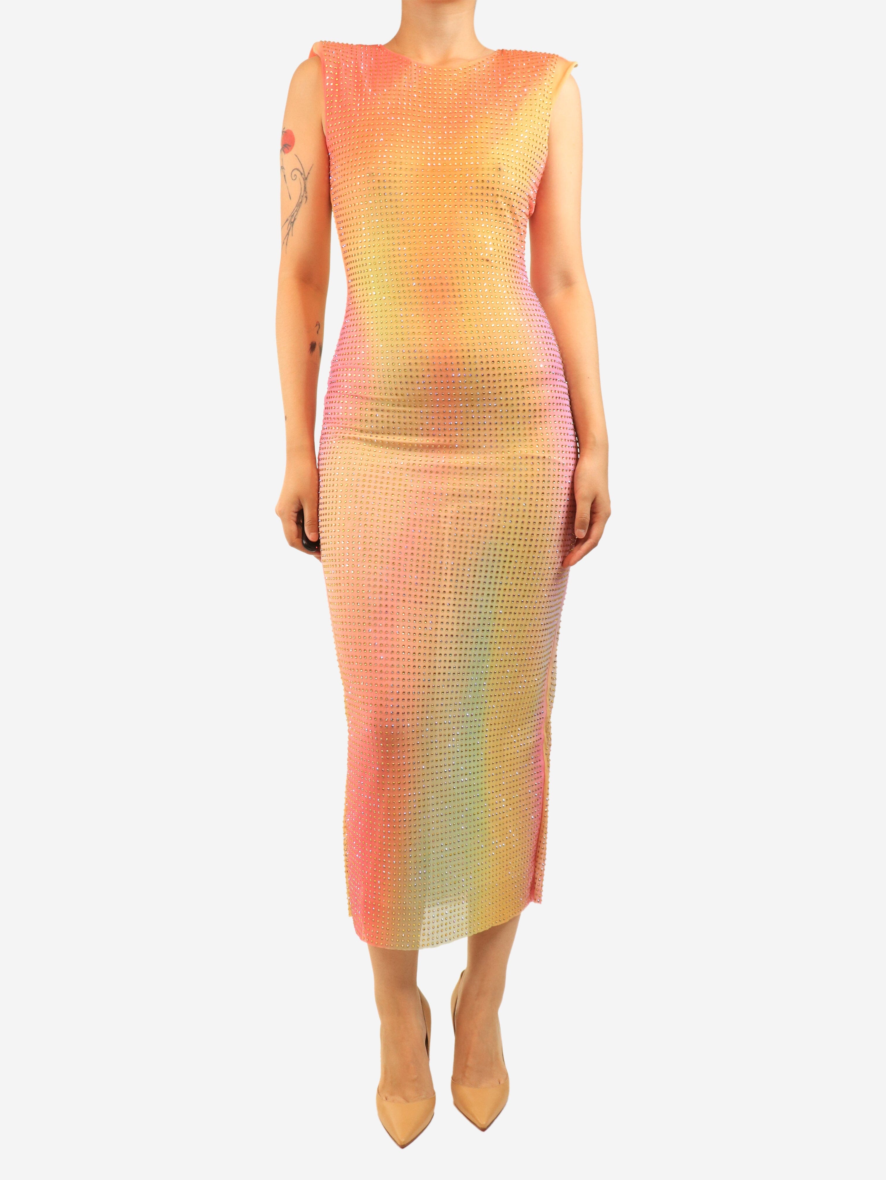 Orange rhinestone embellished midi dress - size UK 10 Dresses self-portrait 