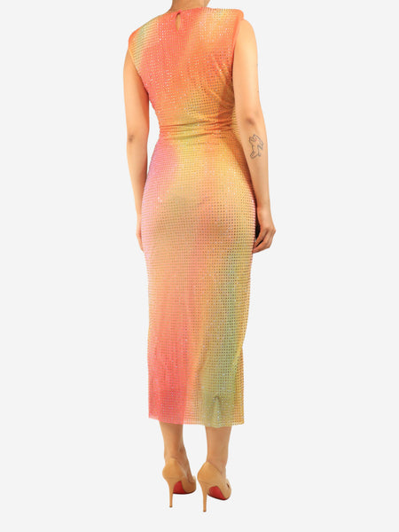 Orange rhinestone embellished midi dress - size UK 10 alternate image