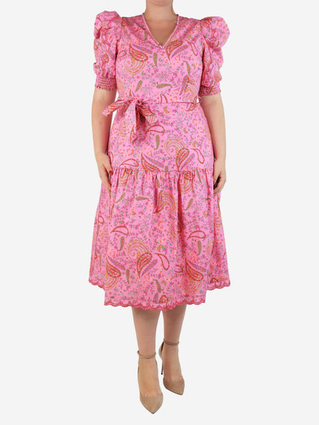 Purple floral ruched midi dress - size UK 14 product image