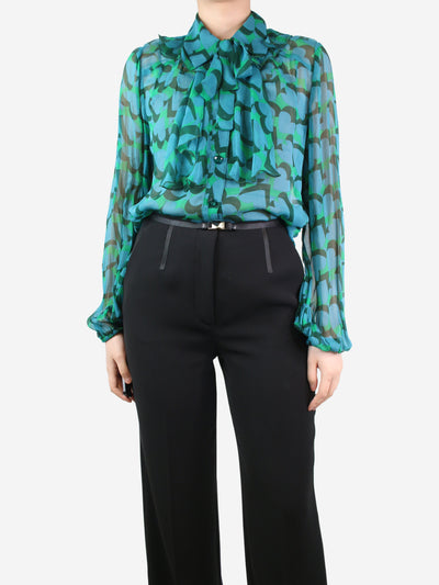 Green sheer ruffled printed blouse - size UK 10 Tops Anna Sui 