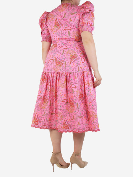 Purple floral ruched midi dress - size UK 14 alternate image