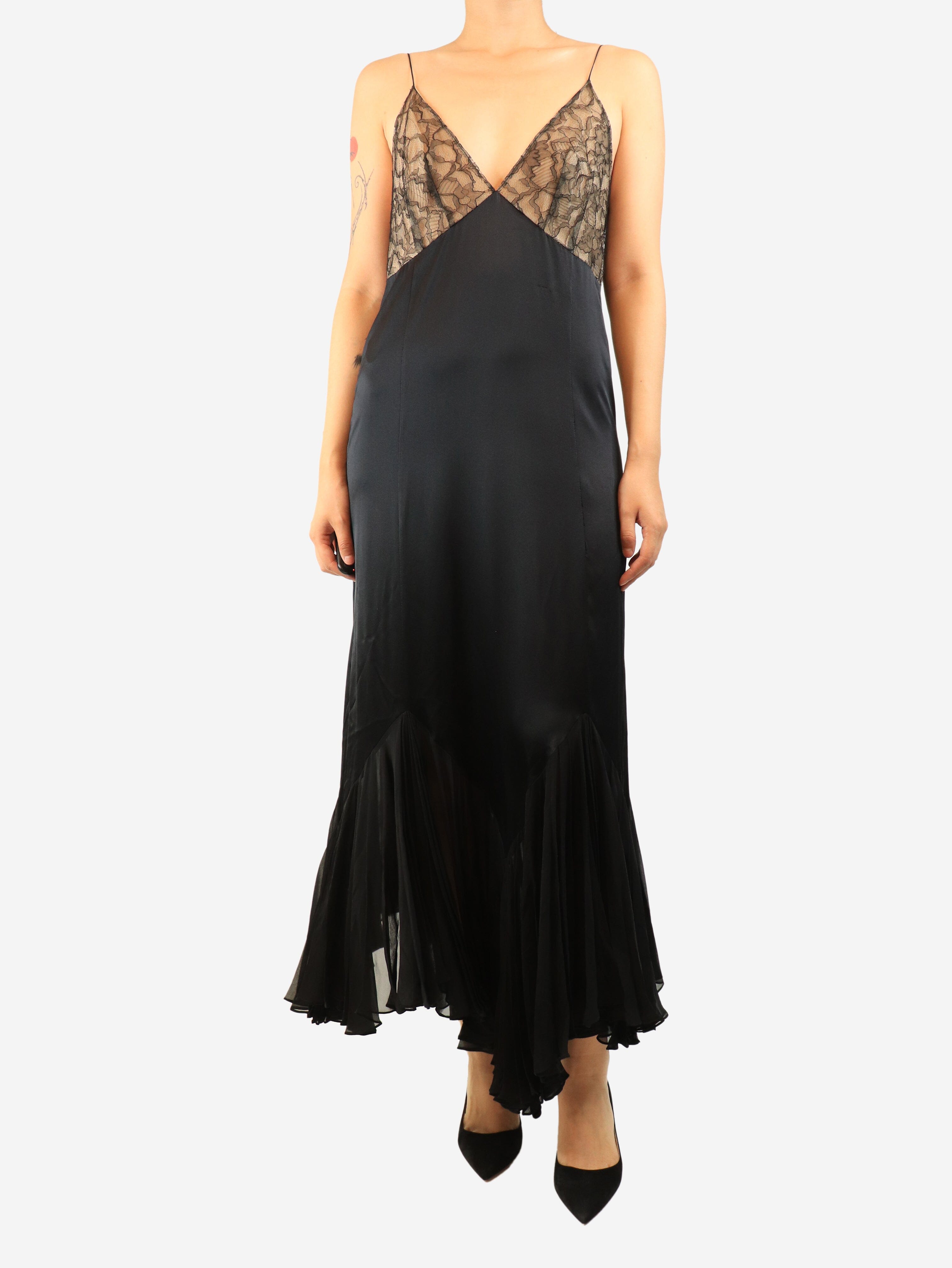 Black silk lace-trim slip dress - size UK 10 Dresses Khaite 