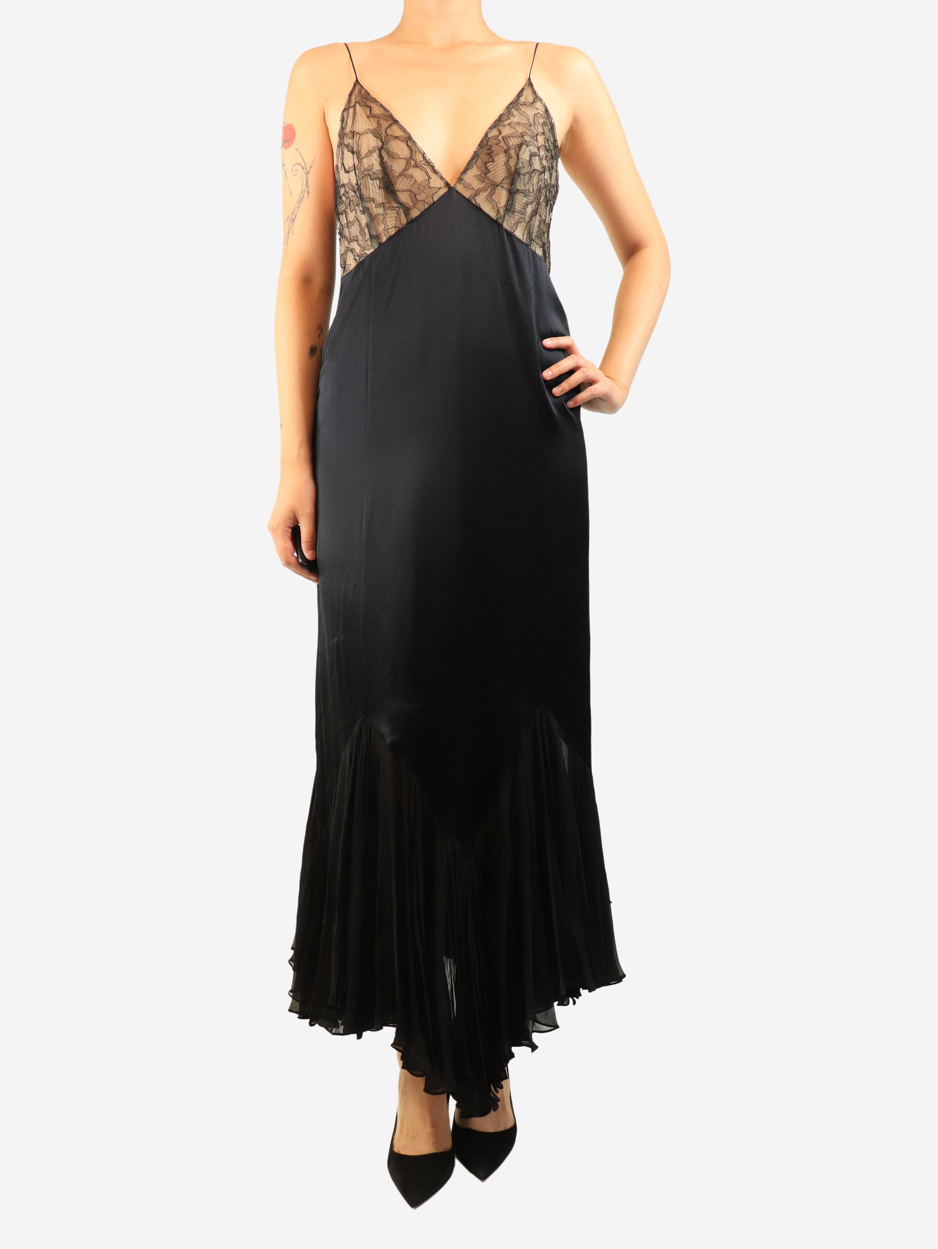 Black silk lace-trim slip dress - size UK 10 Dresses Khaite 