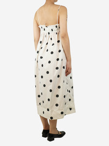 Ganni White and black shirred polka dot shell midi dress - size UK 8