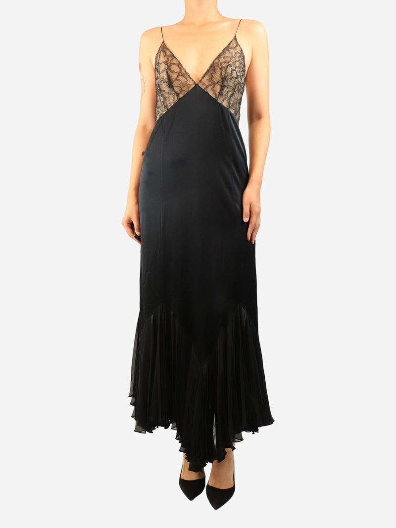 Black silk lace-trim slip dress - size UK 10 Dresses Khaite 