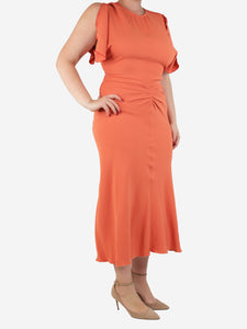 Victoria Beckham Orange ruched dress - size UK 12