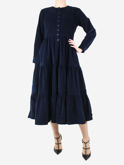 Blue corduroy tiered midi dress - size M Dresses Daydress 