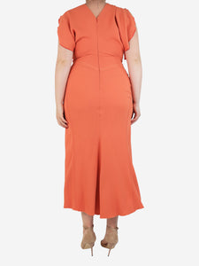 Victoria Beckham Orange ruched dress - size UK 12