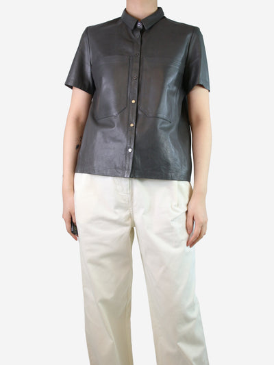 Grey short-sleeved leather shirt - size M