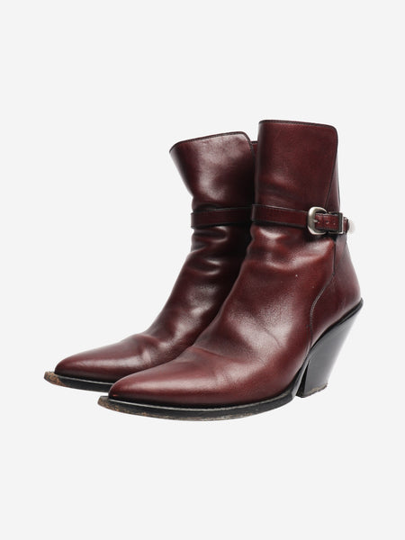 Brown leather western style ankle boots - size EU 38 (UK 5) alternate image