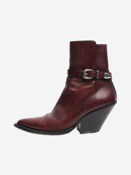 Brown leather western style ankle boots - size EU 38 (UK 5) product image