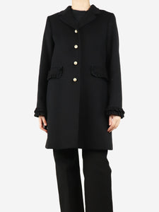 Gucci Black frill-detail wool coat - size UK 14