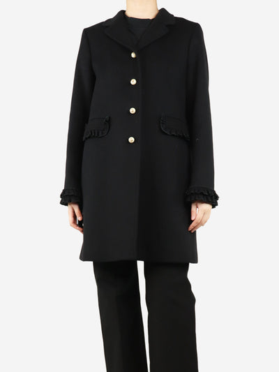 Black frill-detail wool coat - size UK 14 Coats & Jackets Gucci 