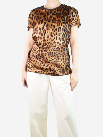 Brown leopard print silk top - size UK 10 Tops Dolce & Gabbana 