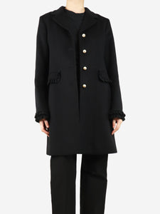 Gucci Black frill-detail wool coat - size UK 14