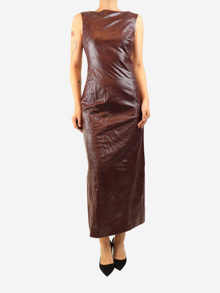 Burgundy open-back leather midi dress - size UK 10 product image