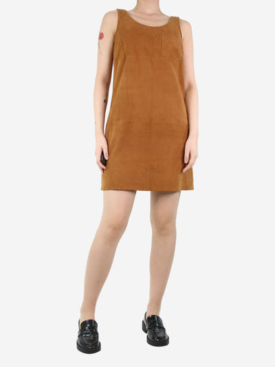 Rust brown sleeveless suede pocket dress - size UK 10 Dresses ATM 