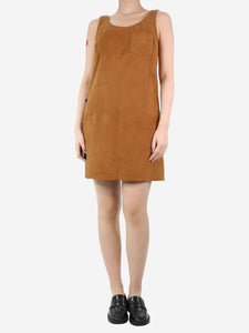 ATM Rust brown sleeveless suede pocket dress - size UK 10