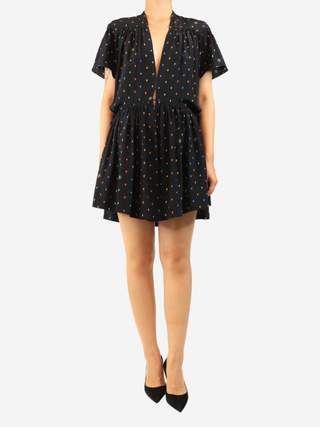 Black silk polka dot mini dress - size UK 10 product image