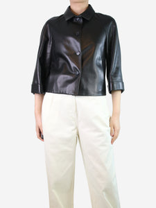 Prada Black button-up leather jacket - size UK 6
