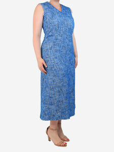 Emilia Wickstead Blue sleeveless tweed midi dress - size UK 14