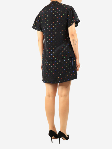 Black silk polka dot mini dress - size UK 10 alternate image
