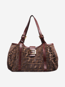 Fendi Brown velvet FF shoulder bag