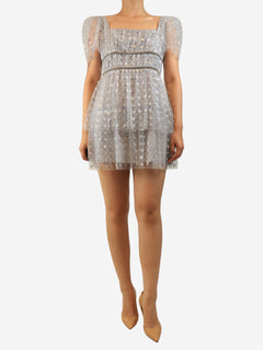 Grey sequin tulle mini dress - size UK 10 Dresses self-portrait 