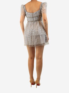 Grey sequin tulle mini dress - size UK 10 Dresses self-portrait 