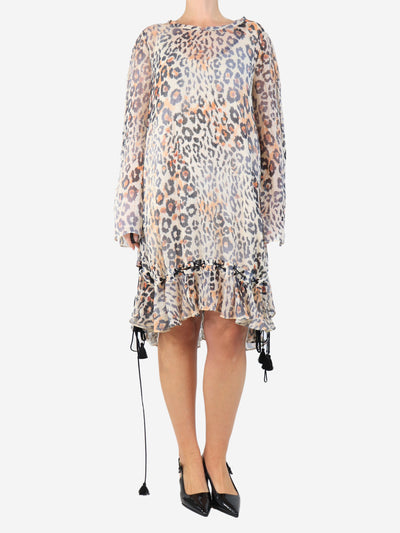 Long-sleeve leopard midi dress - size UK 12 Dresses Chloe 