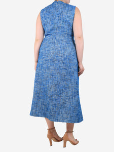 Emilia Wickstead Blue sleeveless tweed midi dress - size UK 14