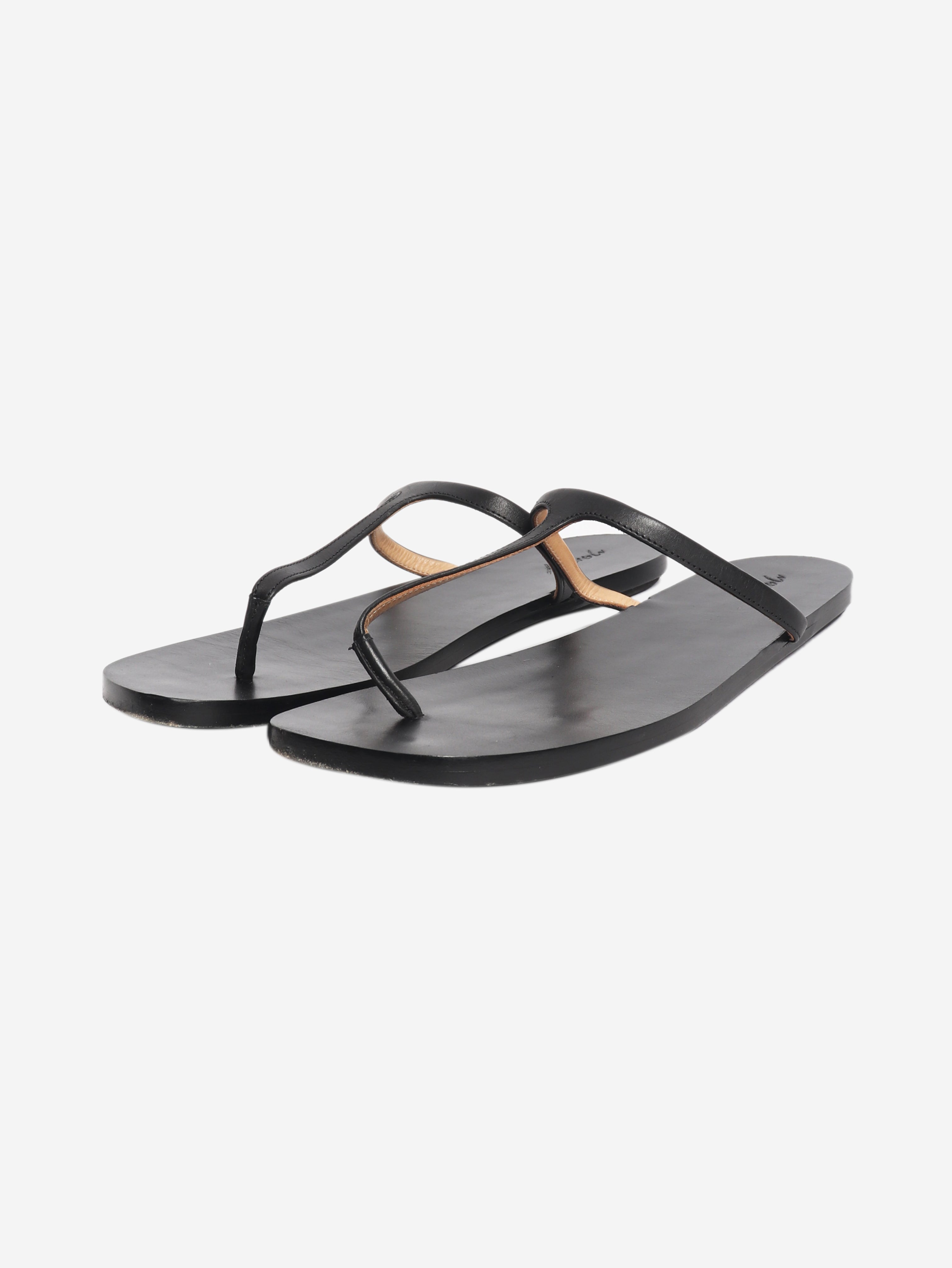 Black leather thong sandals - size EU 41