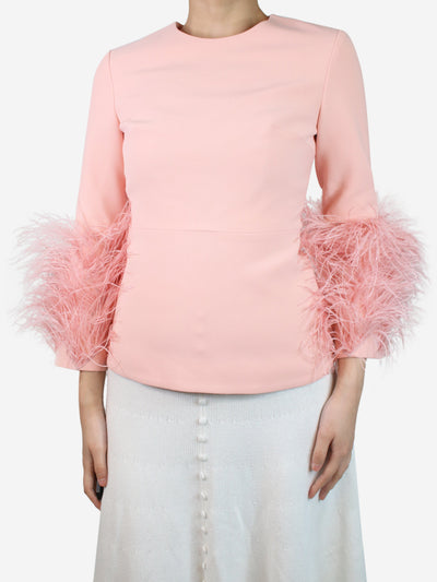Pink feathered detailed long-sleeve top - size UK 8 Tops Huishan Zhang 