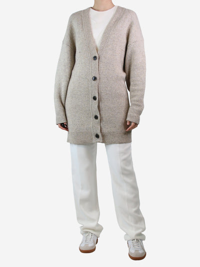 Beige oversized wool-blend cardigan - size UK 10