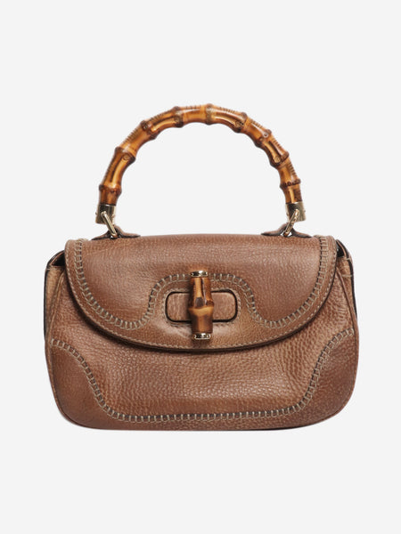Brown leather bamboo cross-body bag product image