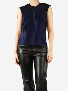 Helmut Lang Black and navy contrast calf fur sleeveless panel top - size UK 8