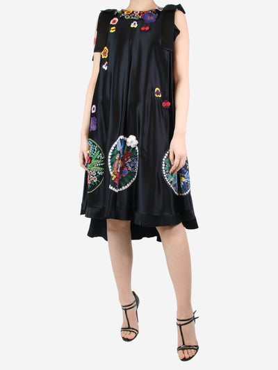 Black floral embroidered satin dress - size UK 12 Dresses Fendi 