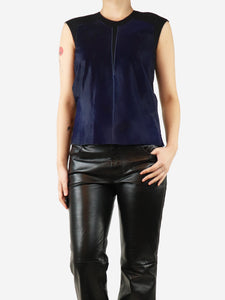 Helmut Lang Black and navy contrast calf fur sleeveless panel top - size UK 8