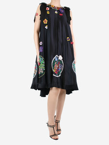 Fendi Black floral embroidered satin dress - size UK 12