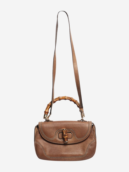 Brown leather bamboo cross-body bag alternate image