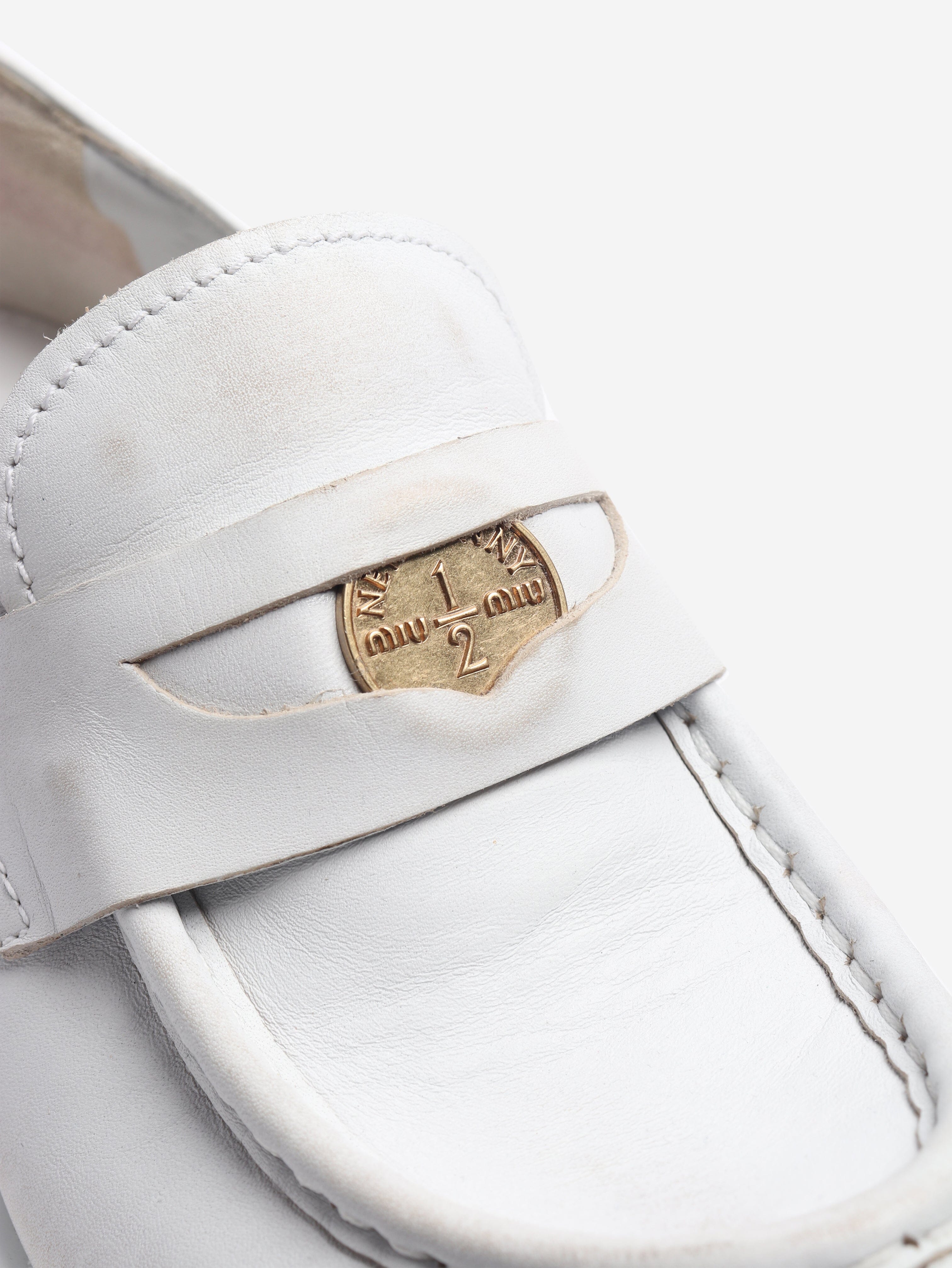 White heeled leather penny loafers - size EU 38 Heels Miu Miu 