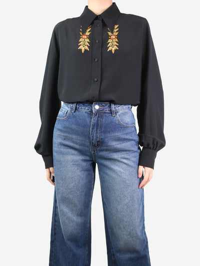 Etro Black floral embroidered silk shirt - size UK 12 Tops Etro 