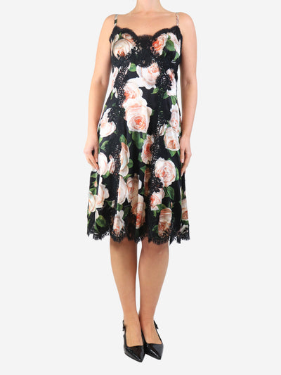 Sleeveless floral lace silk dress - size UK 12 Dresses Dolce & Gabbana 