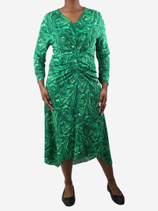 Diane Von Furstenberg Green printed v-neck dress - size L