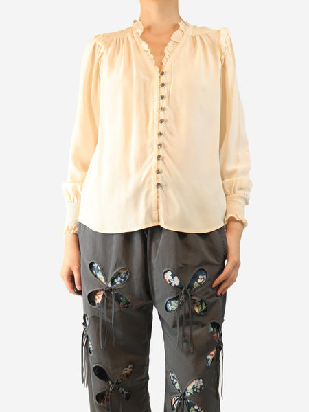 Cream silk ruffled blouse - size UK 10 product image