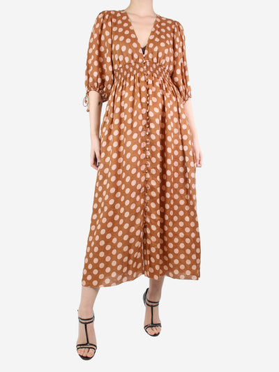 Brown polka-dot shirred midi dress - size UK 10 Dresses Zimmermann 