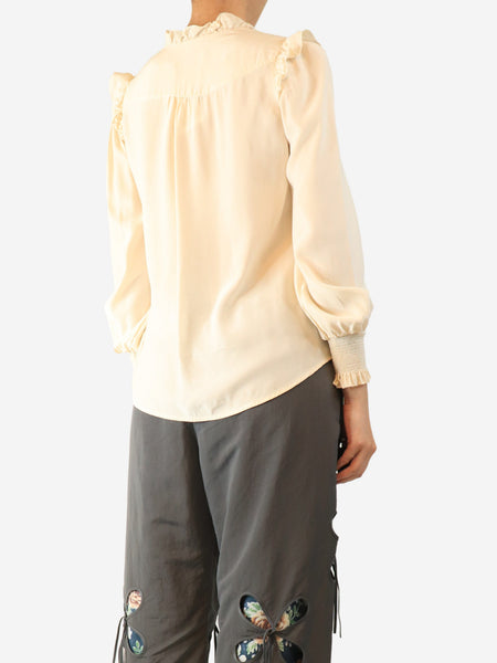 Cream silk ruffled blouse - size UK 10 alternate image