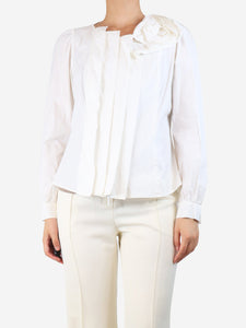 Anne Fontaine White floral-applique shirt - size UK 16