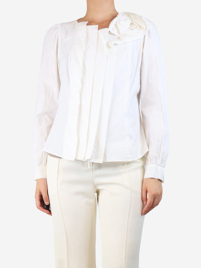 White floral-applique shirt - size UK 16 Tops Anne Fontaine 