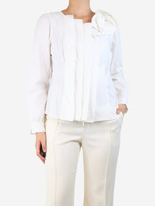Anne Fontaine White floral-applique shirt - size UK 16